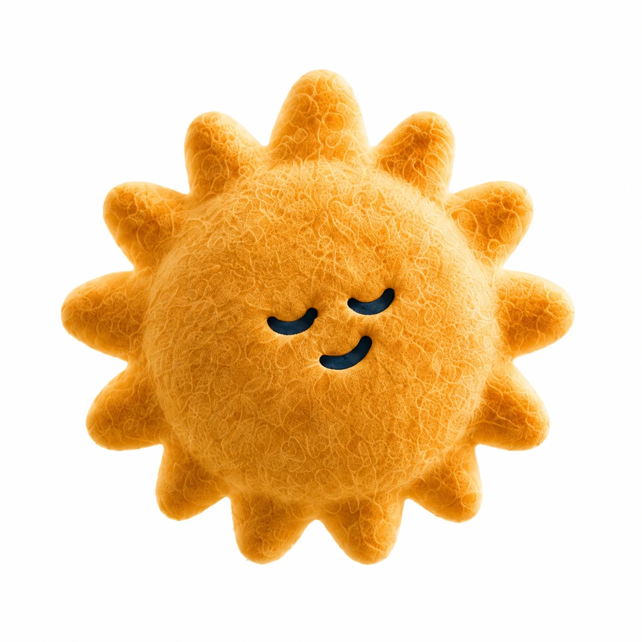 A golden sun mascot resting with closed eyes